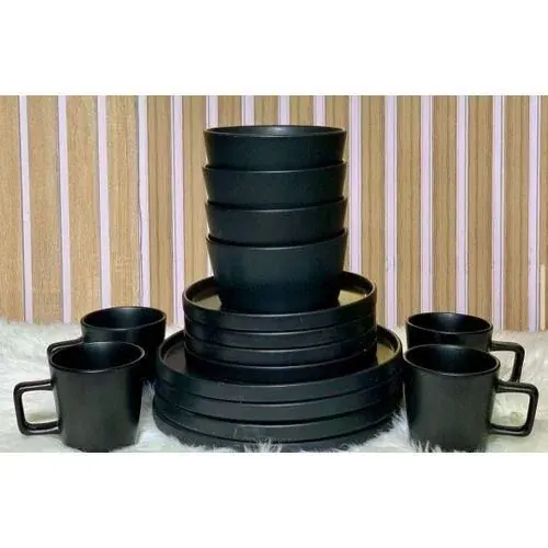Modern Black Stoneware Dinnerware Set (16-Piece)